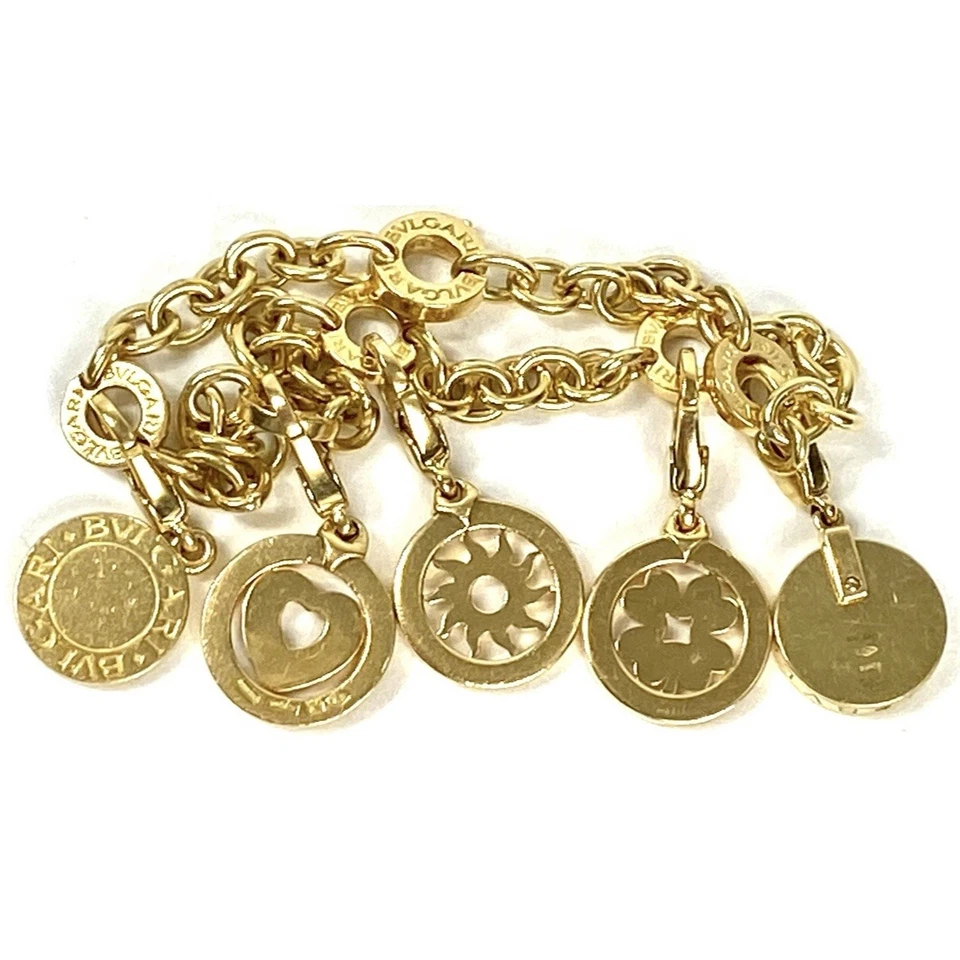 Brazalete Vintage Bvlgari Bulgari Oro Amarillo 18K 5 Dijes Corazón Sol Trébol Perla Foto 3 de 4