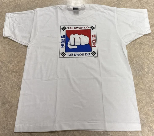 Vintage NWOT 90s Tae Kwon Do Karate Graphic Print White tee size Extra Large