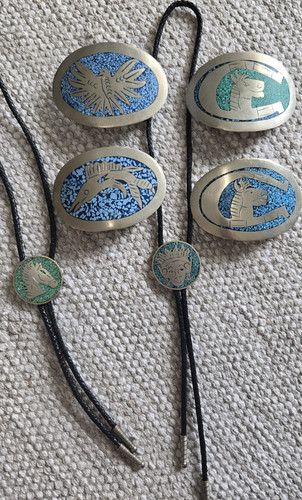Mexican Alpaca Bolo Ties and  Buckles Turqouise 