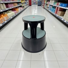 Quality Black Kick Step Stool Metal Heavy Duty Roll Around Non Slip Ladder