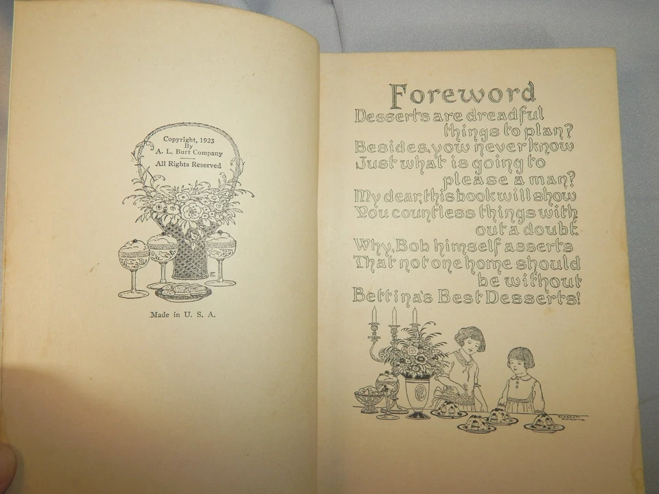 1923 Bettina's Best Desserts Louise Bennett Weaver Helen Cowles LeCron Cook Book - Image 2 of 4
