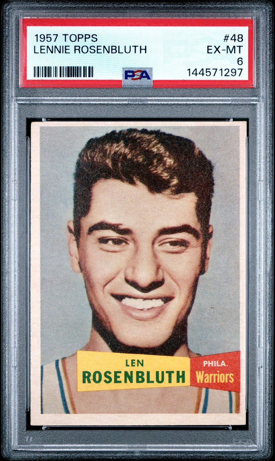 1957 TOPPS BASKETBALL #48 LENNIE ROSENBLUTH, PSA 6 EX-MT (WARRIORS) ROOKIE CARD