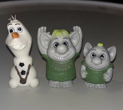 Disney Frozen Snowman Olaf + 2 Trolls Plastic Figures Matching Set Cake Toppers 