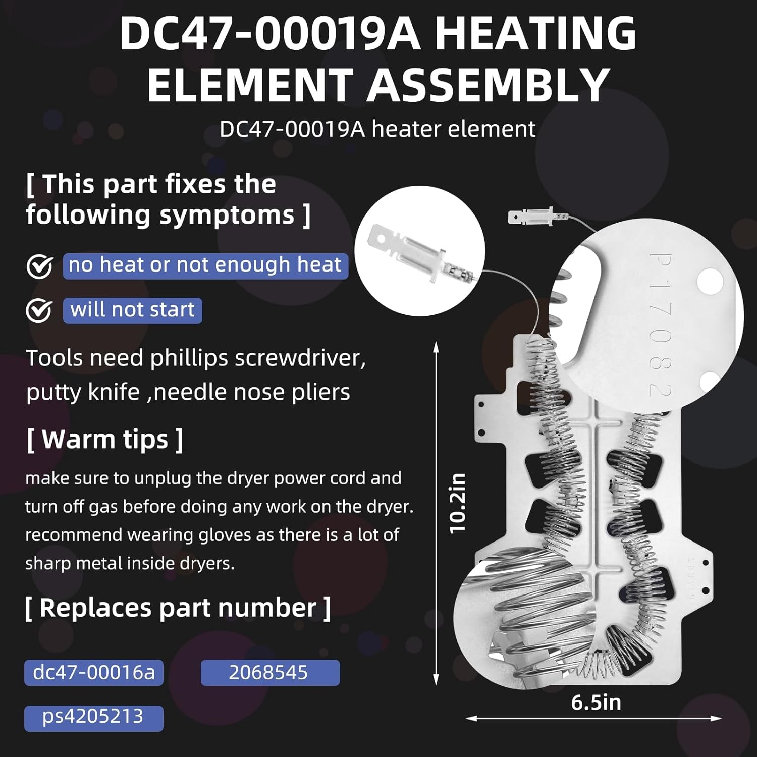 【Upgraded】DC47-00019A Dryer Heating Element for Samsung DV45H7000EW/A2... 
