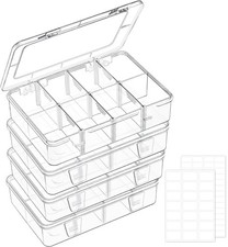 8 Grids Plastic Organizer Box with Adjustable Dividers, 4 Pack