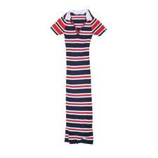 Tommy Hilfiger Striped Maxi Dress Red White Blue Ribbed Polo Collar S