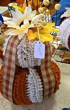 Handmade Crocheted Pumpkin Ser With Ribbon And Sunflower