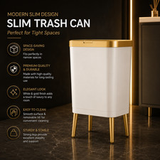 Bathroom Trash Can with Lid, Plastic Garbage Can with Legs, 4 Gallon Gold Trash