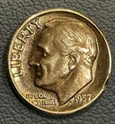 1957 Roosevelt Silver Dime - Dark Toning - 90% Silver