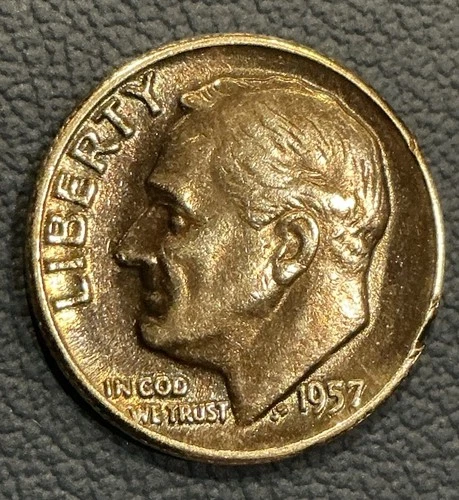 1957 Roosevelt Silver Dime - Dark Toning - 90% Silver