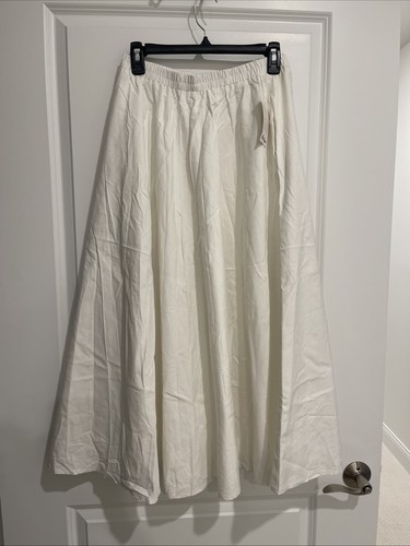 Soojun Size S White Linen Cotton Pull On Skirt Woven Midi Long
