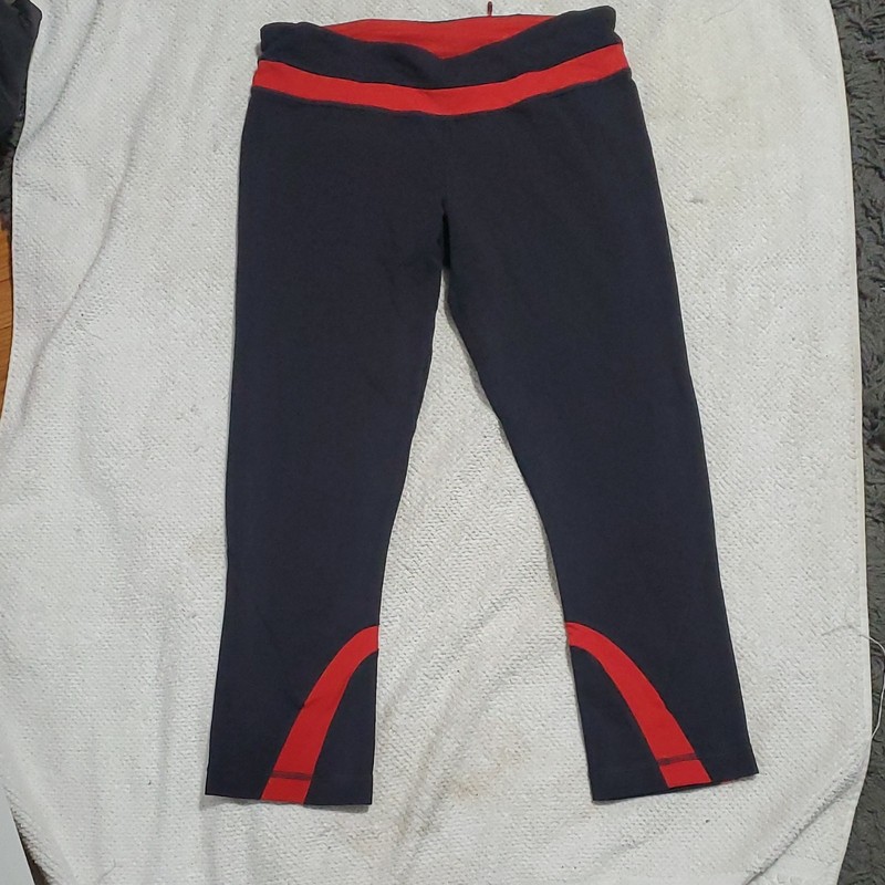 Lululemon Ankle Leggings Women's Regular Black Red Knit Zipper Pocket Logo