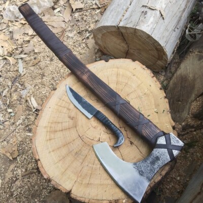 Ragnar Axe with Ash Wood Handle, Outdoor Axe with Deep Beard Design, Forged Carb