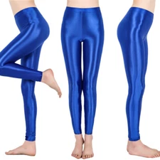 Womens WET LOOK Shiny Stretch Leggings Gym Sports Trousers High Waist Yoga Pants