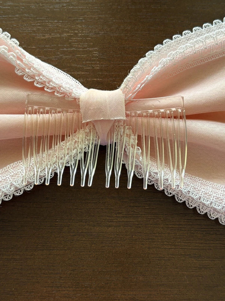 Organza rosa lazo de pelo grande vintage con accesorio de peine de encaje años 80 90 Foto 4 de 4