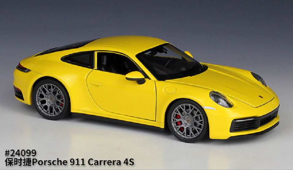 Welly 1:24 Porsche 911 Carrera 4S Yellow Diecast Model Sports Racing Car NIB