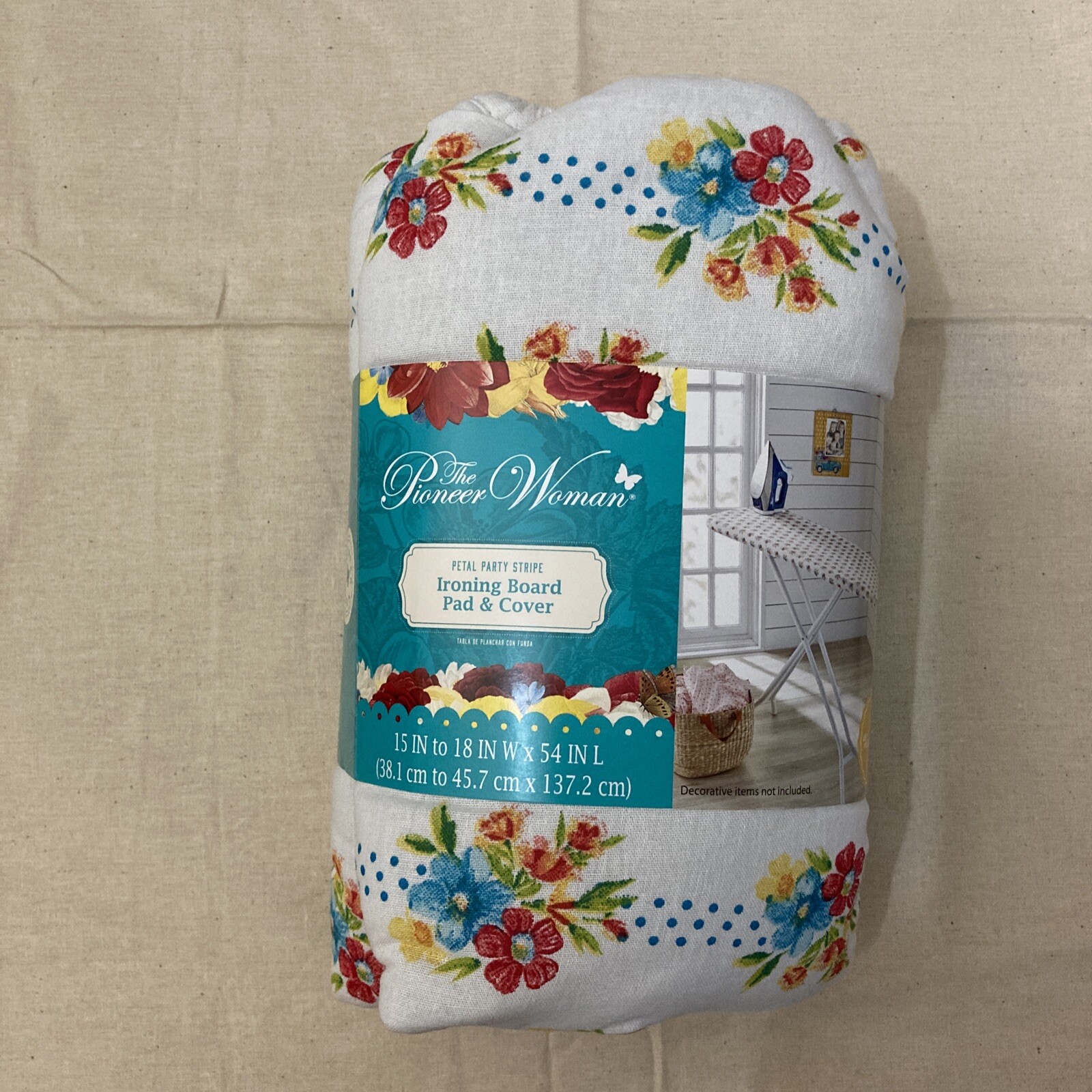 Pioneer Woman Ironing Board Pad & Cover Petal Party Stripe New-image