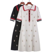 2023 Spring Summer Knit Cartoon Embroidered Dress Woman Plus Size Straight Dress