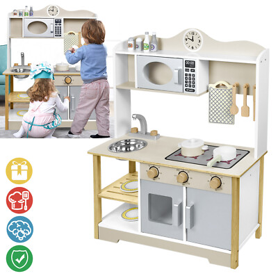 Kinderküche Spielküche Holz Kinderrollenspiele mit Spülbecken Zubehör Küchenset
