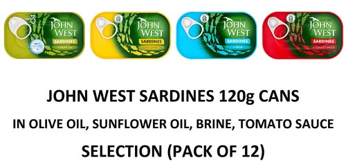 JOHN WEST Sardines in Olive Oil, Sunflower Oil, Brine, Tomato Sauce 12x120g Cans - 第 1/5 張圖片