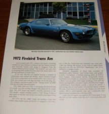 1972 PONTIAC FIREBIRD TRANS AM SPECS INFO PHOTO 72 455 T/A TA