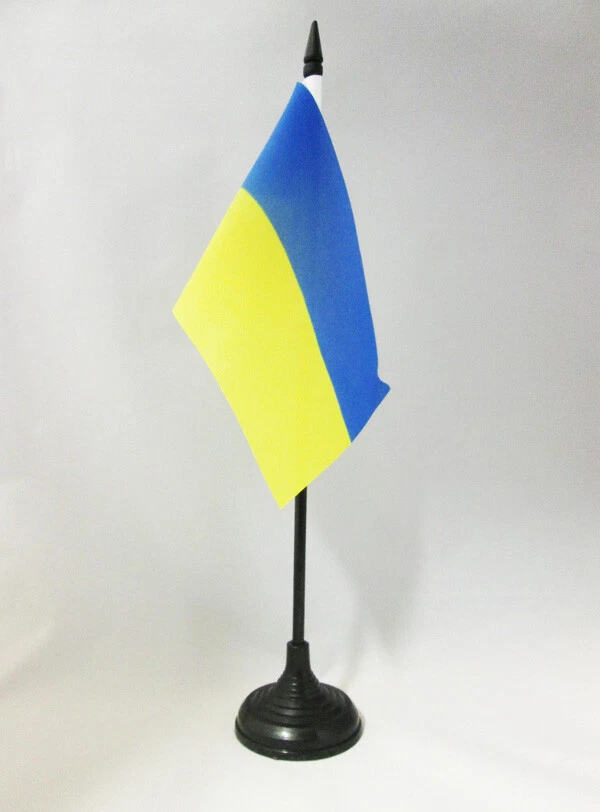 AZ FLAG DRAPEAU DE TABLE UKRAINE 15x10cm - PETIT DRAPEAUX DE BUREAU UKRAINIEN 10 x 15 cm