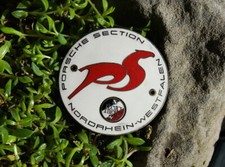 VINTAGE ENAMEL AUTOMOBILE CAR CLUB BADGE # PORSCHE SECTION NORDRHEIN WESTFALEN