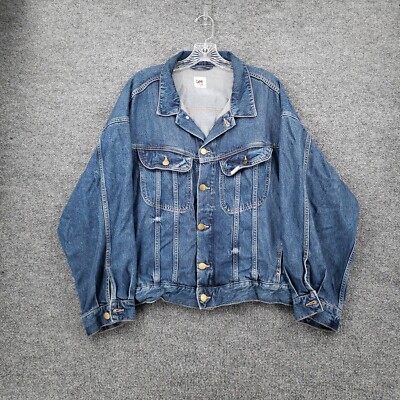 Lee x H&M Jacket Mens L Large Blue Denim Jean Button Trucker Biker Long  Sleeve