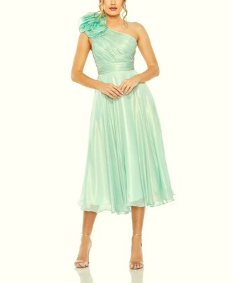 Mac Duggal Sage Green One Floral Shoulder Midi Dress Size 10 $298 | eBay