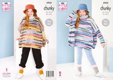 Easy Knit Knitting Pattern Girls Round or Cowl Neck Poncho King Cole Chunky 5933