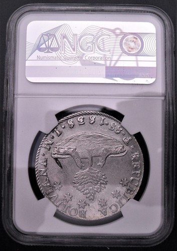 1838 PTS LM Bolivia 8 Sols, NGC Unc. Details , nice silver coin #1365 - Picture 3 of 4