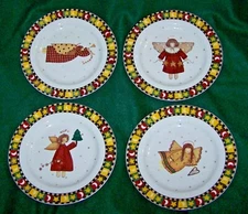 4 Sakura Japan GATHERING OF ANGELS Christmas 8-1/8" Salad Plates-Set of FOUR