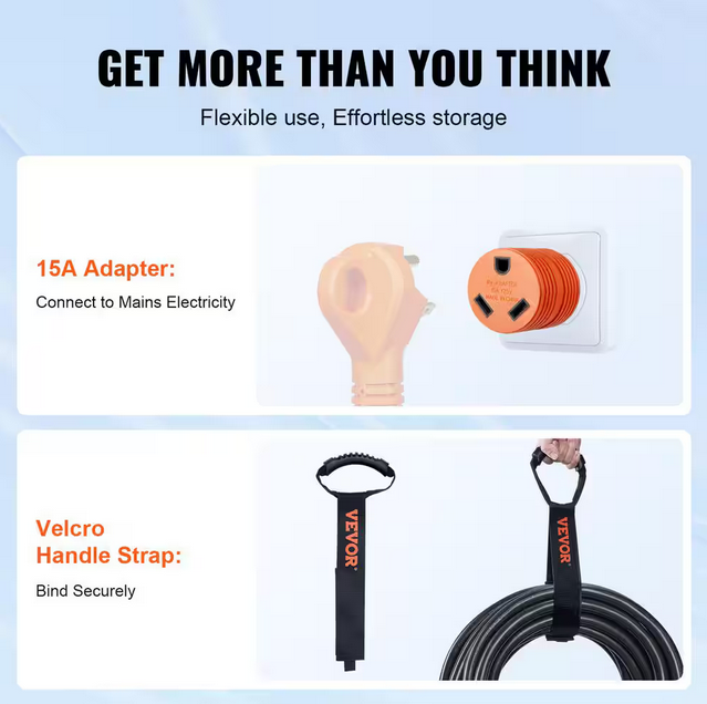 VEVOR RV Extension Cord 50 ft. 10/3 30 Amp 125 Volt RV Marine Extension