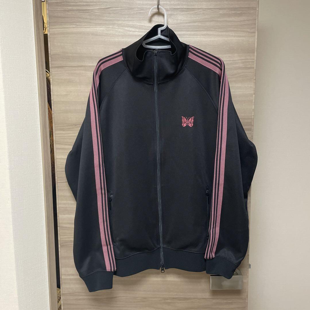 NEEDLES Track Jacket Black x Pink lines Size-L Used from Japan F/S