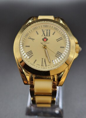 Louis Richard 2007 Japan Mens Gold Tone Quartz Watch 36 mm New Battery