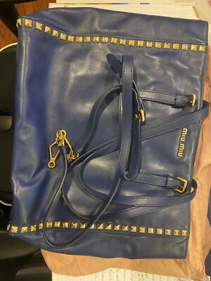 バッグ Miu Miu 2way leather hand bag navy Miu Miu Women's 2-Way Handbag Shoulder Bag Leather Navy Used
