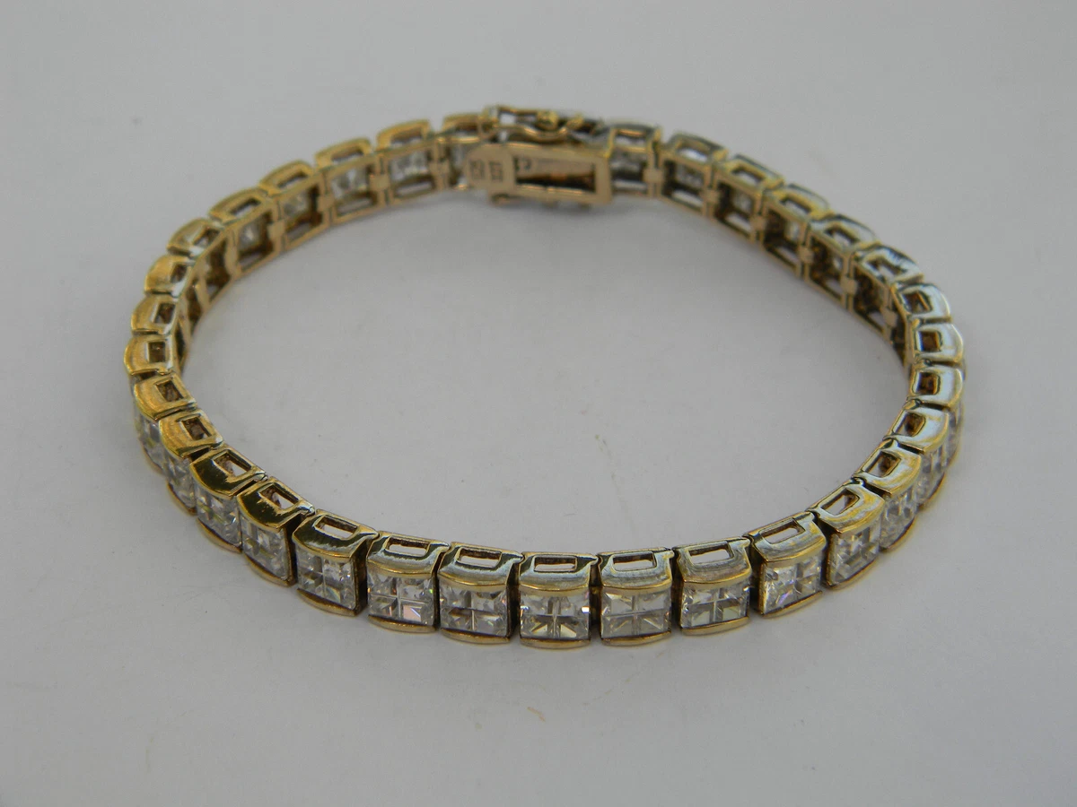 JJ Creations JJT 925 Sterling Silver Gold Vermeil CZ Tennis Bracelet 7 1 4