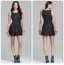 NEW FREE PEOPLE CHENILLE ZEBRA DROP WAIST DRESS 0 Black/Gray Urban Outfitters