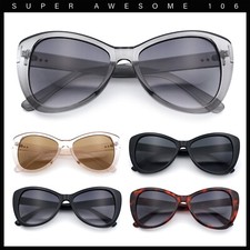 Womens Oversized Cat Eye Minimal Plastic Retro Diva Sunglasses