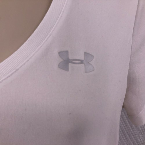 Under Armour Womens Knit Shirt *Size Small White V-neck Short Sleeve - Picture 6 of 11