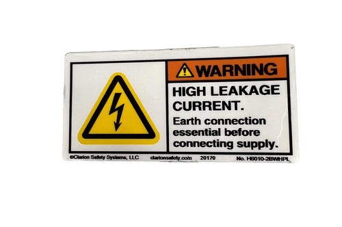 High Current Label H6010-2BWHPL, clarion, Warning High Leakage Current Label, Indoor ...