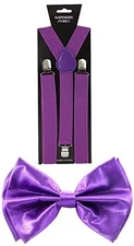 Adult Purple Suspenders and Bowtie Set Adjustable Wedding Prom