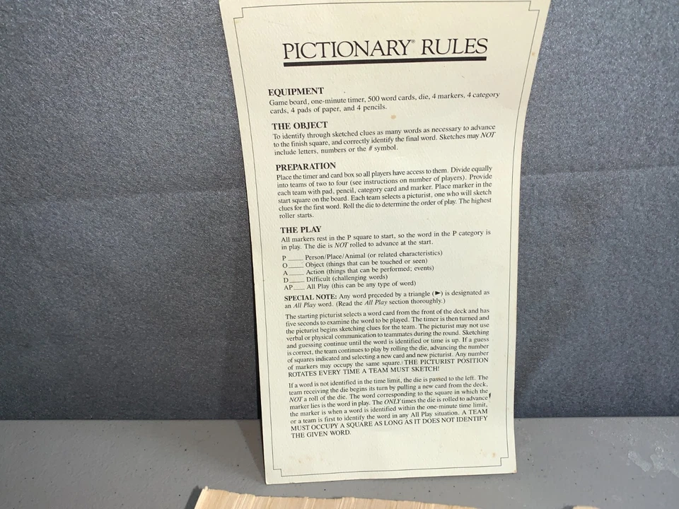 1985 PICTIONARY FIRST EDITION 1ST ED CARDS TIMER SQUARE MARKERS DICE REPLACEMENT - Image 4 of 4