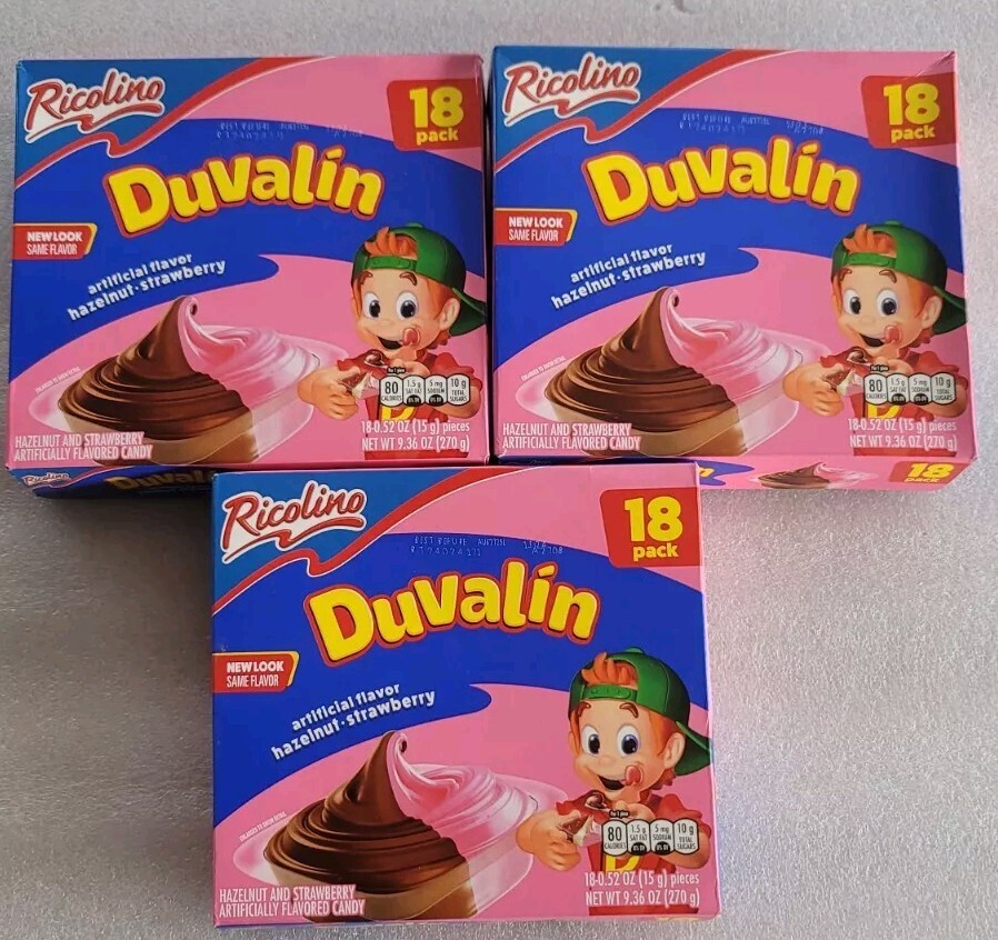 RICOLINO DUVALIN BI SABOR HAZELNUT & STRAWBERRY Set Of 3 Bxs 18 Pc