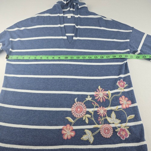 J. Jill NWOT Women's Striped Hoodie Embroidered Floral Blue Sweater Top XS - Imagen 10 de 13