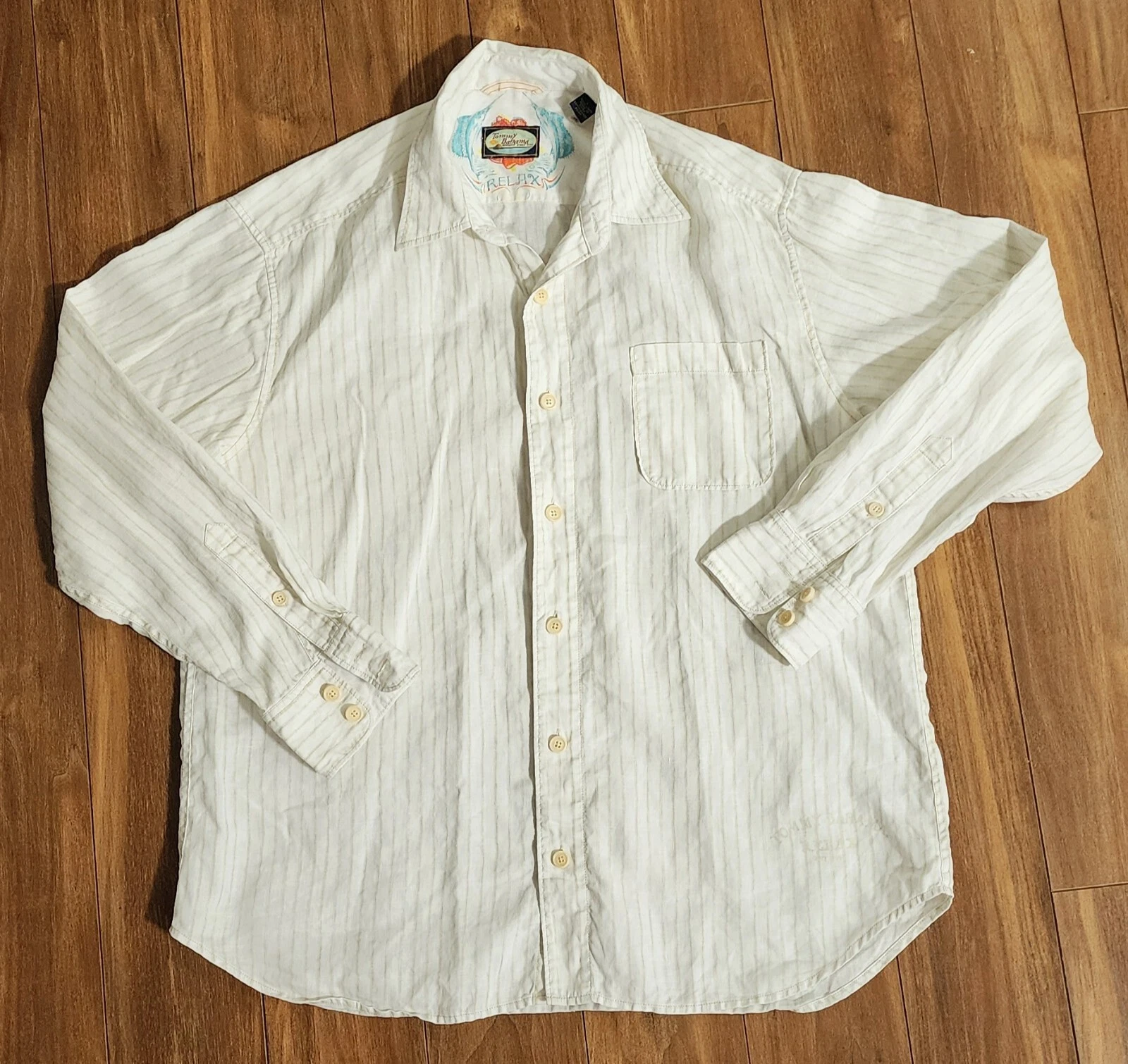 Tommy Bahama Shirt Sz Large Relax Linen Button Down Vacation Beach Social