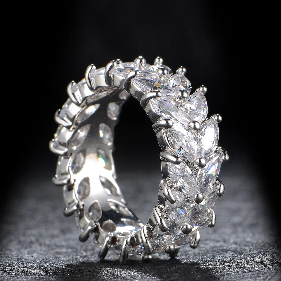 18k White Gold Plated Eternity Ring made w Swarovski Marquise Anniversary Band - Image 4 of 4