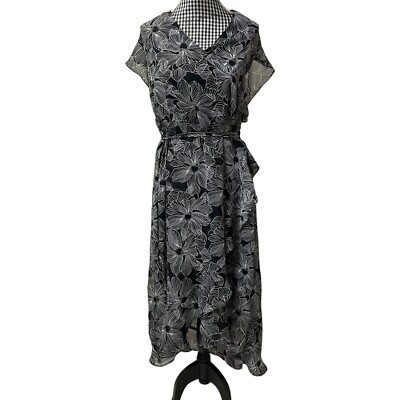 A New Day Target Black Floral Cap Sleeve Faux Wrap Lined Flowy Ruffled Dress  LG | eBay