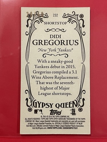 2016 Topps Gypsy Queen Didi Gregorius Mini Gold /50 #232 Baseball Yankees - Picture 2 of 3