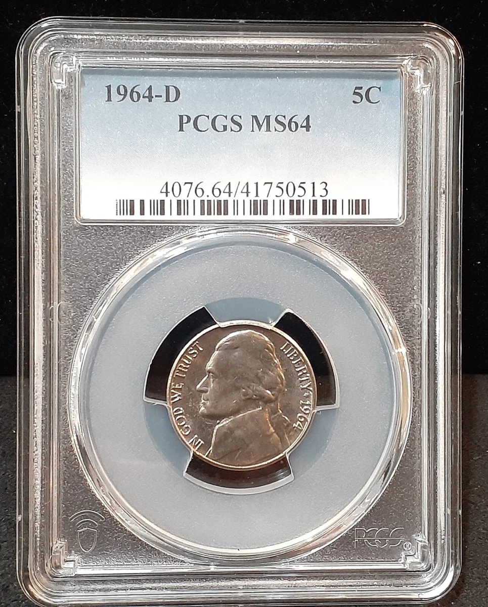 Uncirculated MS 64 Graded 1964 US Jefferson Nickels (1938-Now) for